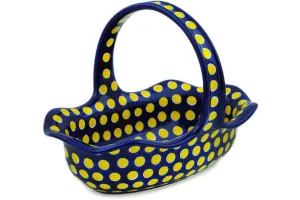 11" Basket with Handle - Yellow Dots