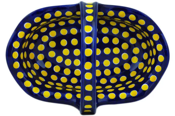 11" Basket with Handle - Yellow Dots