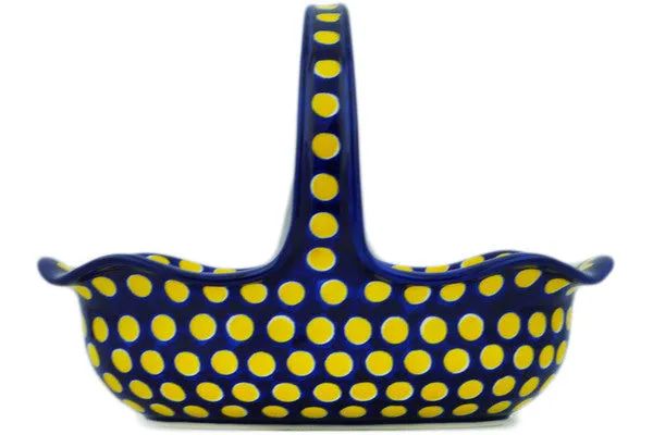 11" Basket with Handle - Yellow Dots