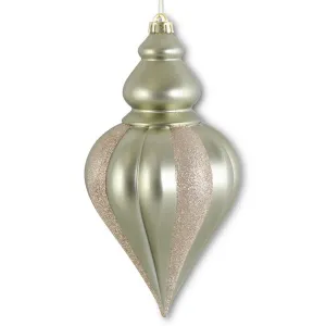 12 Inch Gold & Champagne Glittered Striped Shatterproof Teardrop Ornament