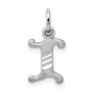 14k White Gold  Small Script Design Letter I Initial Charm Pendant