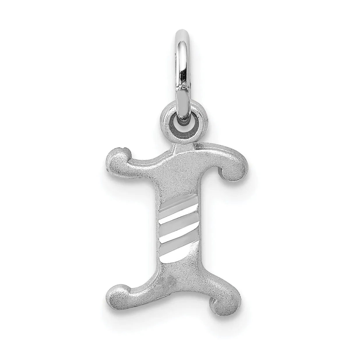 14k White Gold  Small Script Design Letter I Initial Charm Pendant