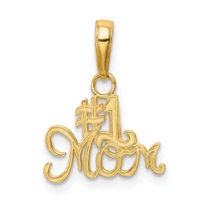 14k Yellow Gold Polished Finish Solid Script #1 MOM Design Pendant