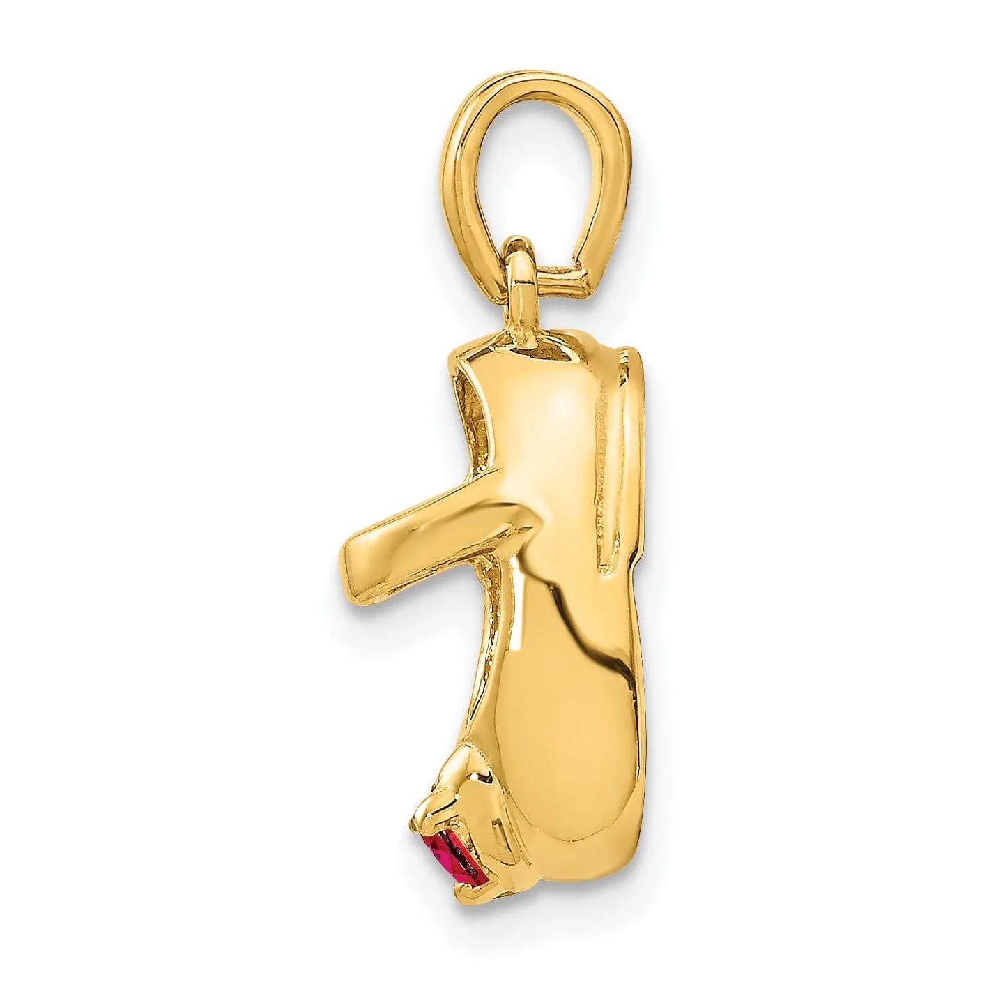 14k Yellow Gold Ruby Stone 3D Baby Shoe Charm