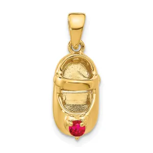 14k Yellow Gold Ruby Stone 3D Baby Shoe Charm