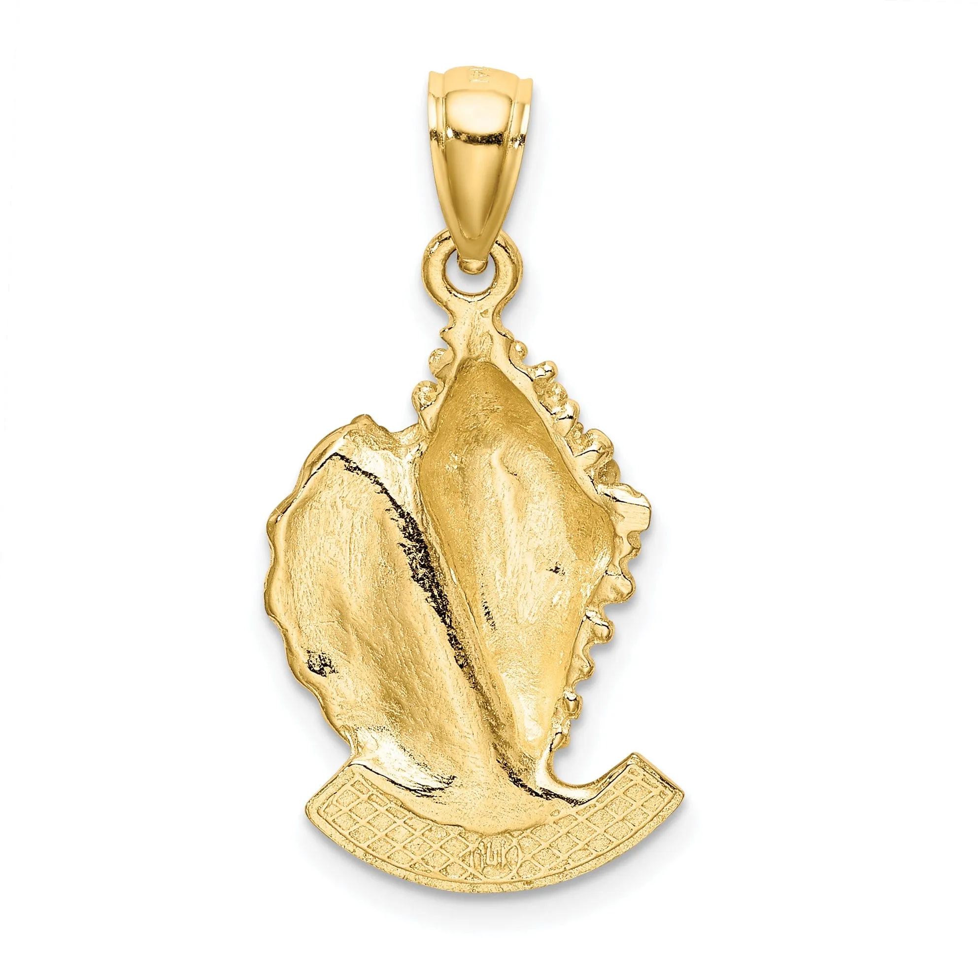 14K Yellow Gold Textured Polished Finish 2-Dimensional TURKS & CAICOS Under Conch Shell Charm Pendant