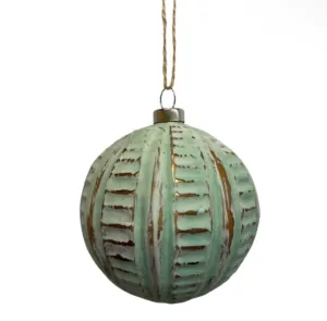 3.75" Glass Farmhouse Ball Ornament-Teal