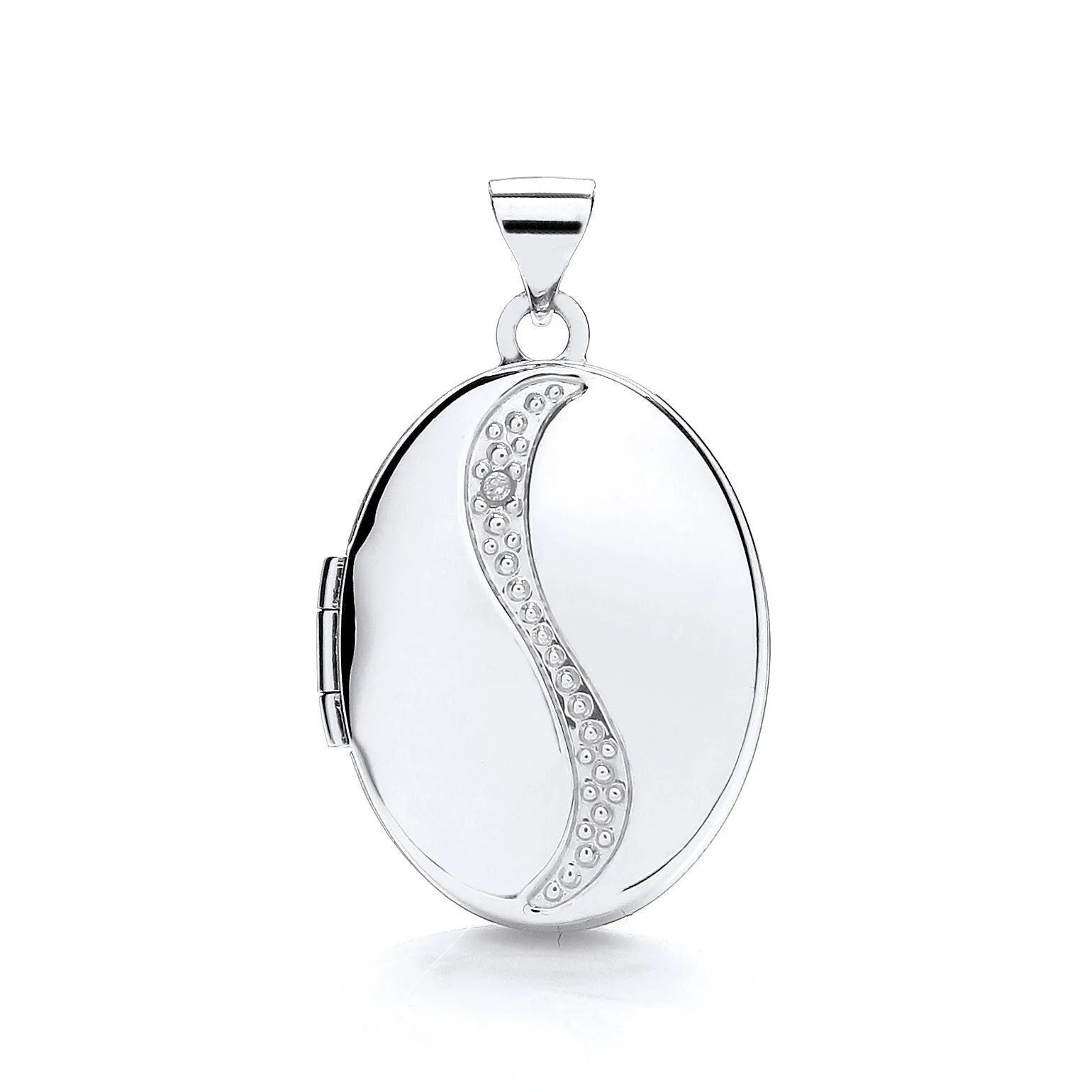 9ct White Gold Diamond Locket, Chic Oval Design, 28mm, Chain Options 16" - 20", Gift box included