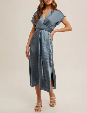 Becca Fringed Satin Wrap Dress