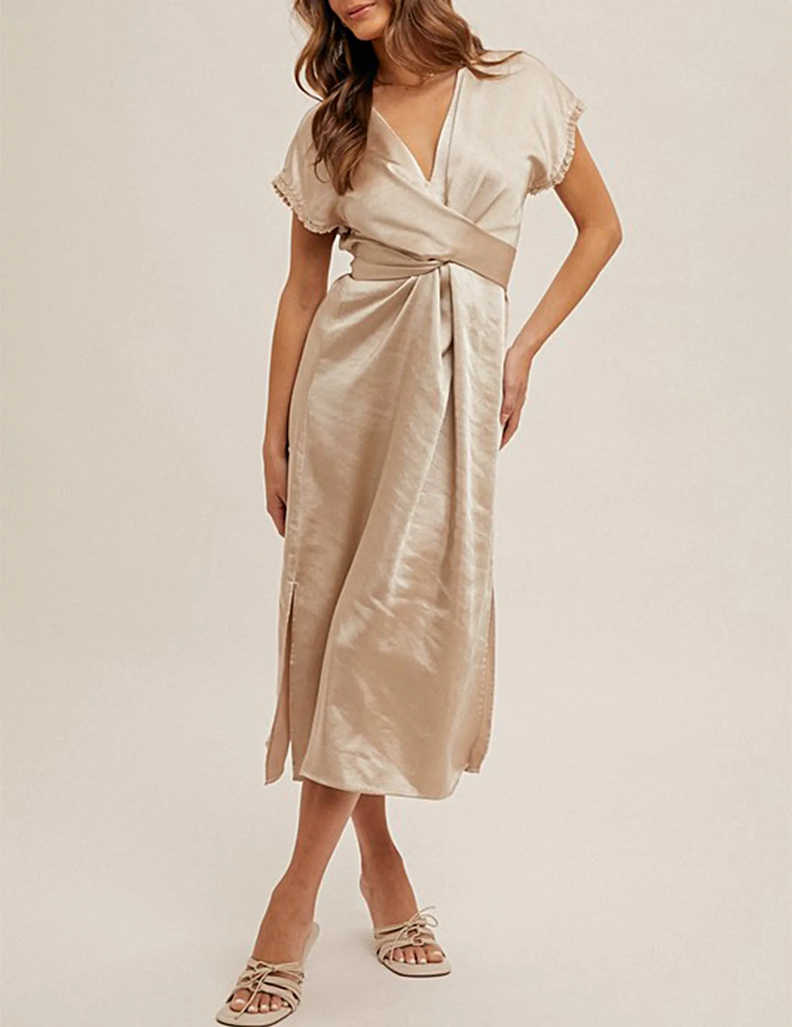 Becca Fringed Satin Wrap Dress