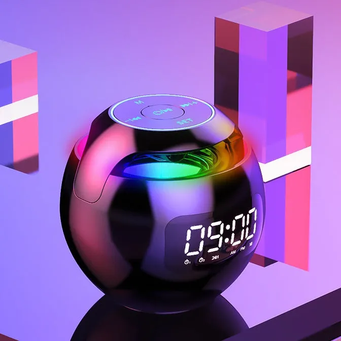 Bluetooth 5.0 Wireless Stereo Bass Surround Cute Portable Speaker with Colorful LED Lights & Alarm Clock