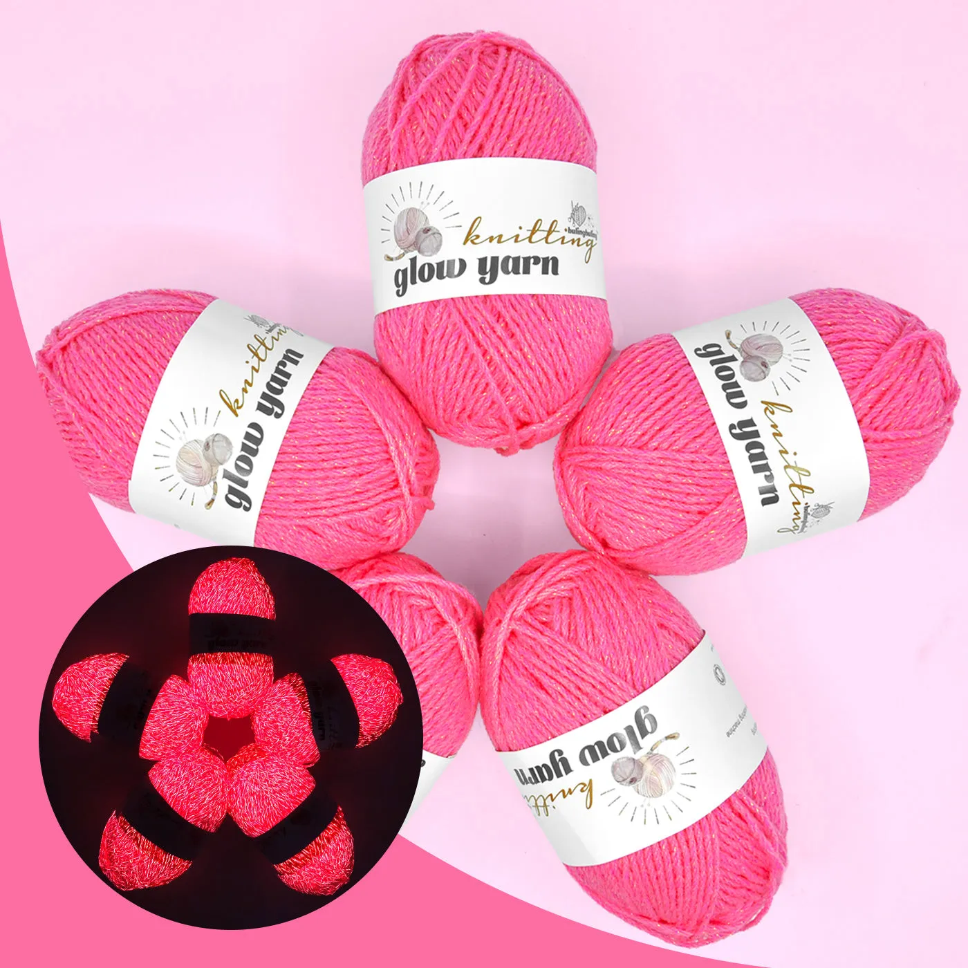 Bright Pink Acrylic Metallic Glow Yarn – Perfect for Christmas Crochet