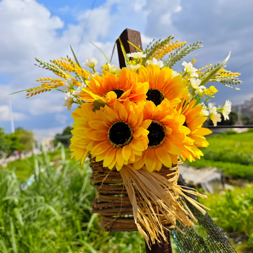 Bulk Artificial Sunflower Door Hanger Basket Wreath Summer Ornament for Front Door Porch Farmhouse Decor Wholesale