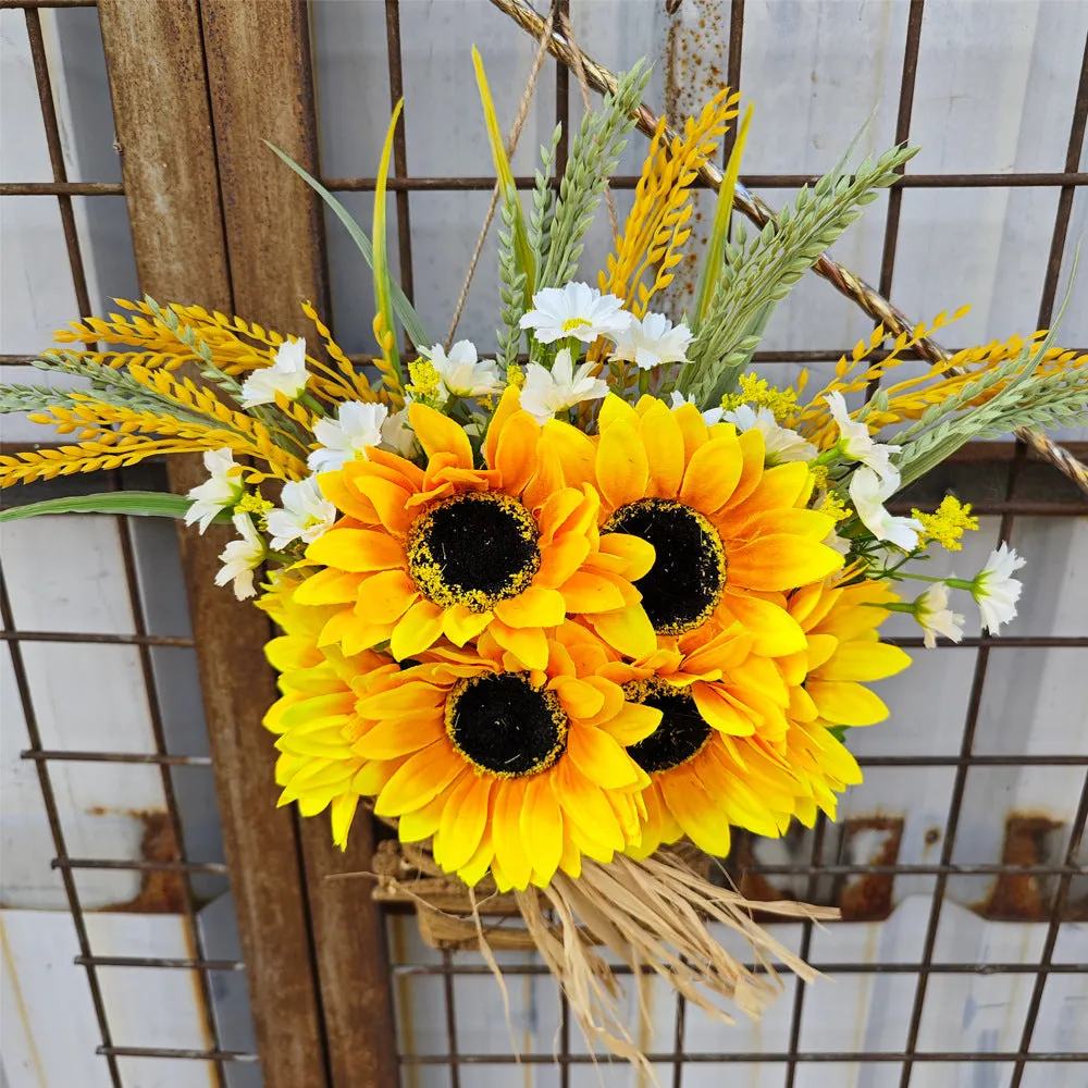 Bulk Artificial Sunflower Door Hanger Basket Wreath Summer Ornament for Front Door Porch Farmhouse Decor Wholesale