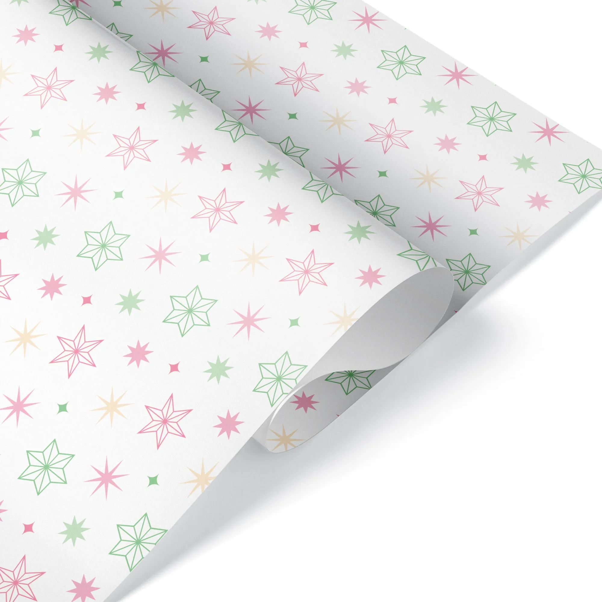 Christmas Star Wrapping Paper - PINK & GREEN