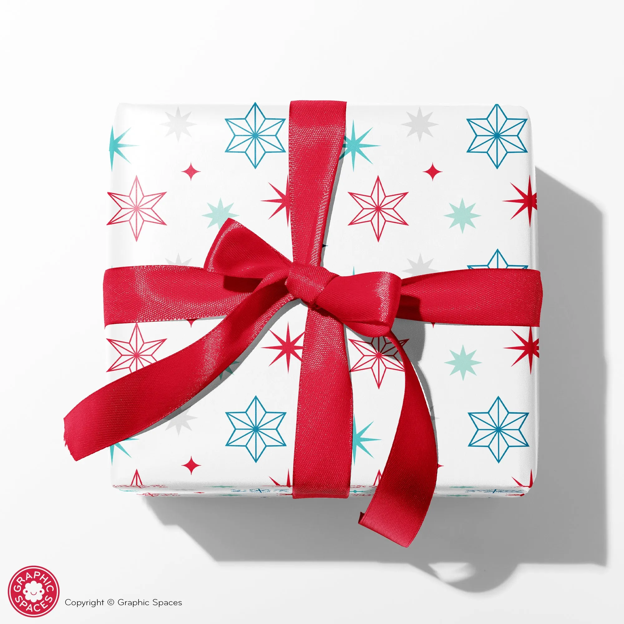 Christmas Star Wrapping Paper - RED & BLUE