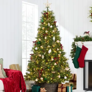 cozy 4.5ft Pre-Lit Scotch Pine Christmas Tree w/ 396 Branch Tips, 150 2-in-1 LED Lights 6' 6'