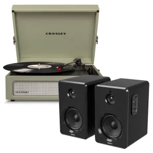 Crosley Voyager Bluetooth Portable Turntable - Sage   Bundled Majority D40 Bluetooth Speakers - Black