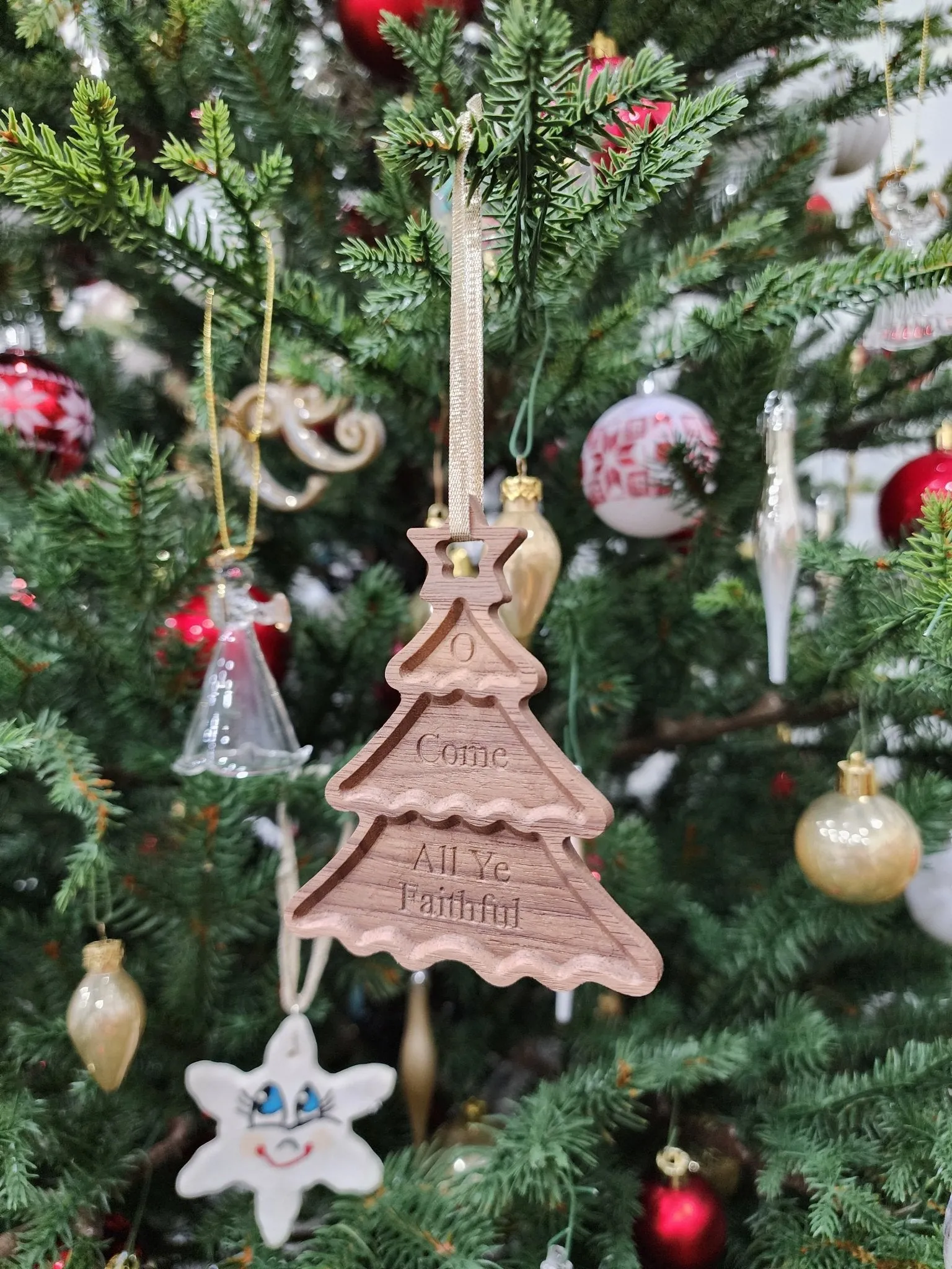 Customizable Walnut Christmas Tree Ornament