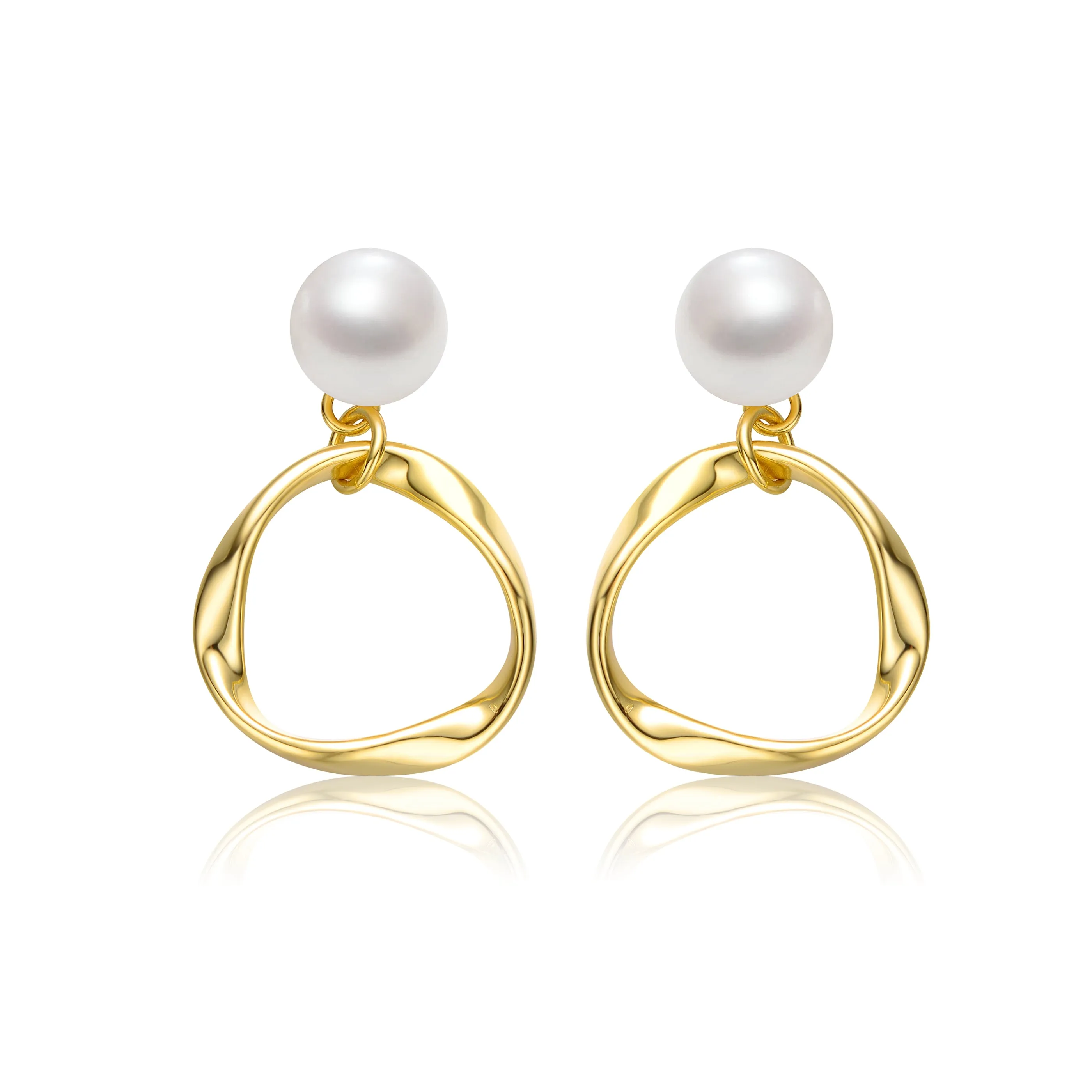 Delphine Circle Ribbon Golden Pearl Earrings