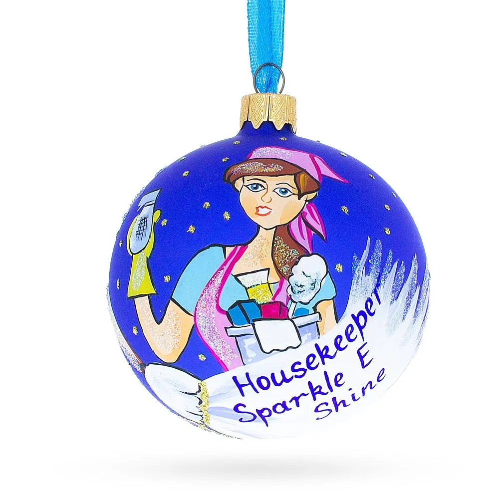 Diligent Housekeeper (maid) - Blown Glass Ball Christmas Ornament 3.25 Inches