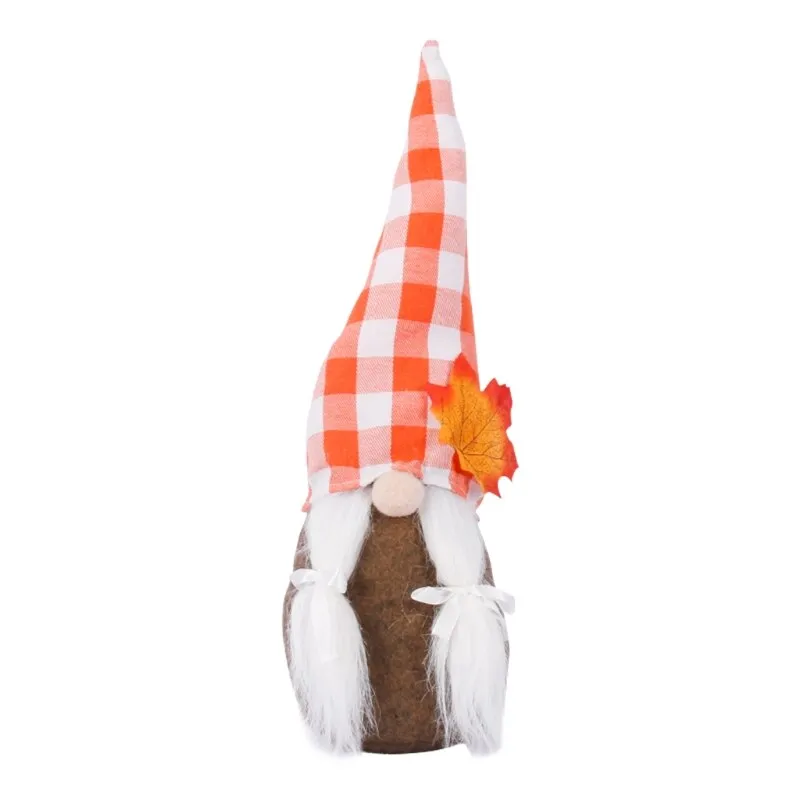 Fall Thanksgiving Gnome Plush Decorations Maple Leaf Pumpkin Elf Doll Ornament Handmade Swedish Gnomes Autumn Tomte Gift