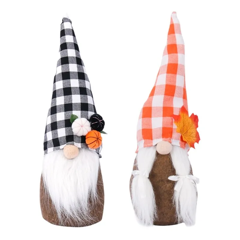 Fall Thanksgiving Gnome Plush Decorations Maple Leaf Pumpkin Elf Doll Ornament Handmade Swedish Gnomes Autumn Tomte Gift