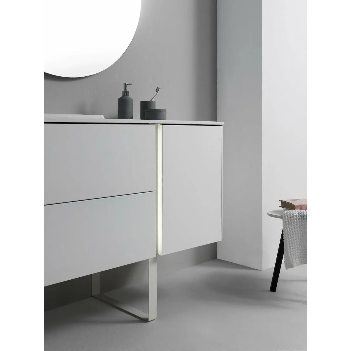 Frontline Matt White Floor Standing Bluetooth Vanity Unit with Ceramic Moon Basin & Slatted Leg(1200mm)