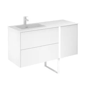 Frontline Matt White Floor Standing Bluetooth Vanity Unit with Ceramic Moon Basin & Slatted Leg(1200mm)