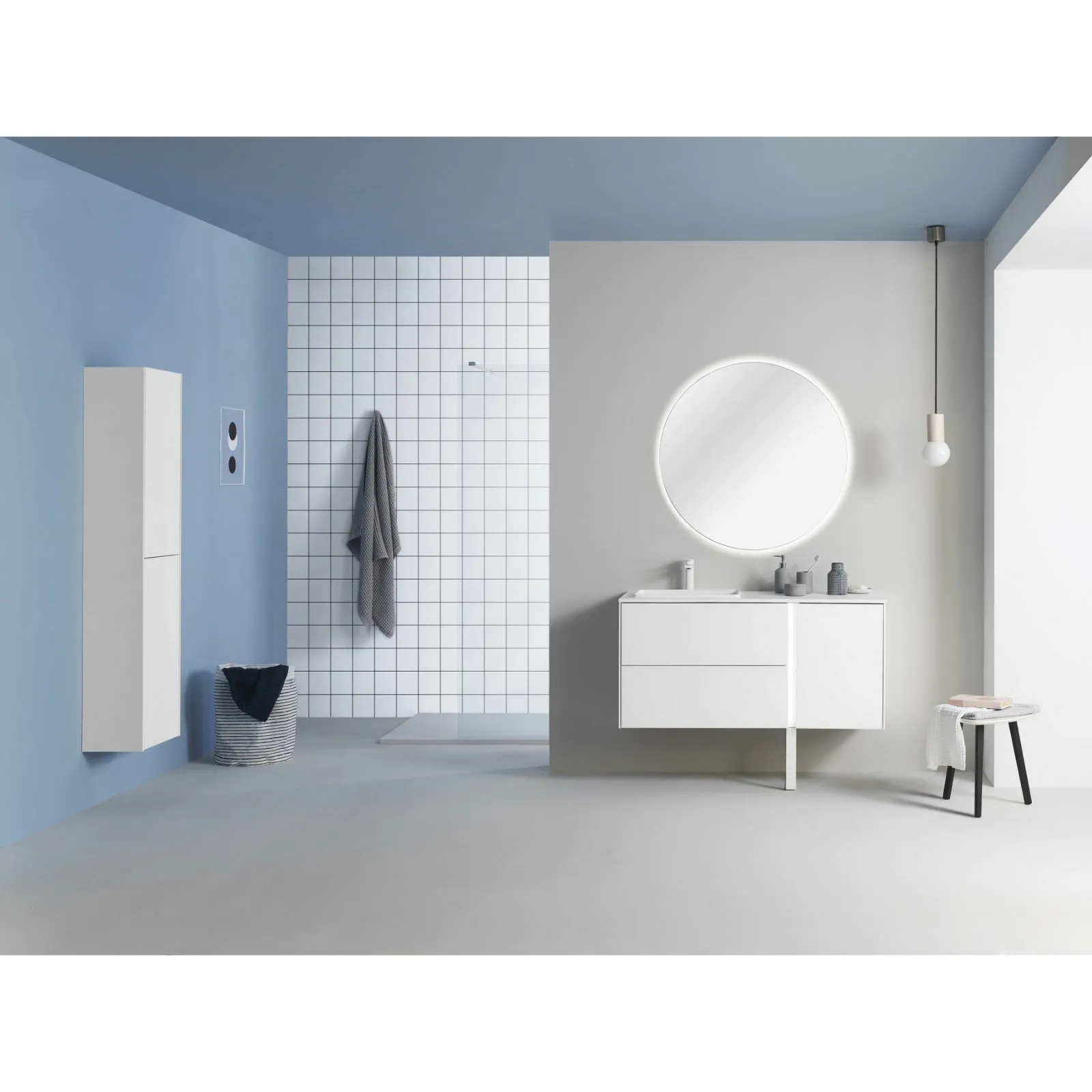 Frontline Matt White Floor Standing Bluetooth Vanity Unit with Ceramic Moon Basin & Slatted Leg(1200mm)