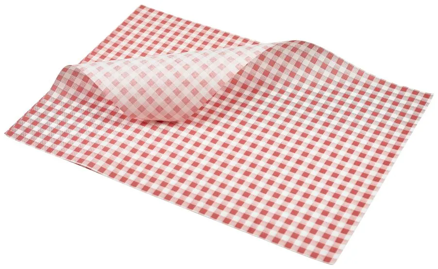 Genware PN1487LGR Greaseproof Paper Red Gingham Print 35 x 25cm