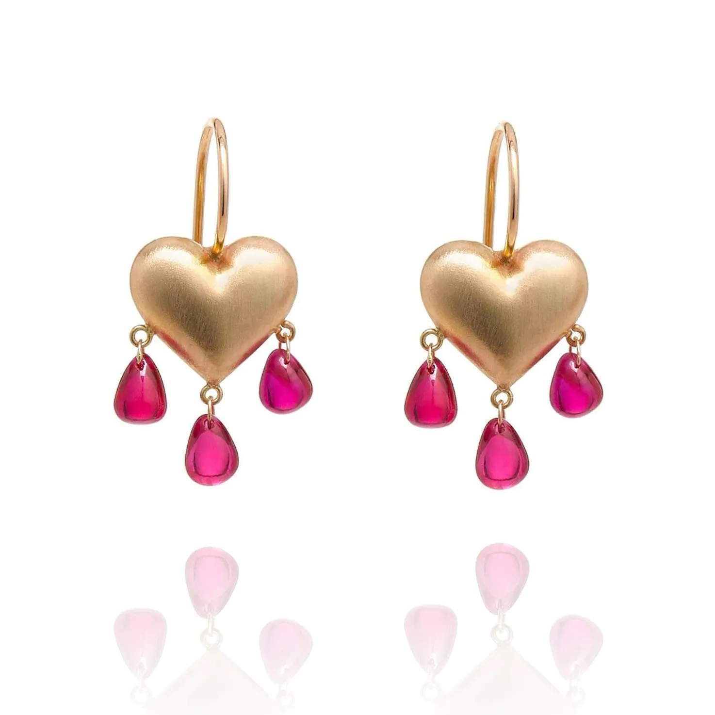 Gold and Ruby Heart Earrings