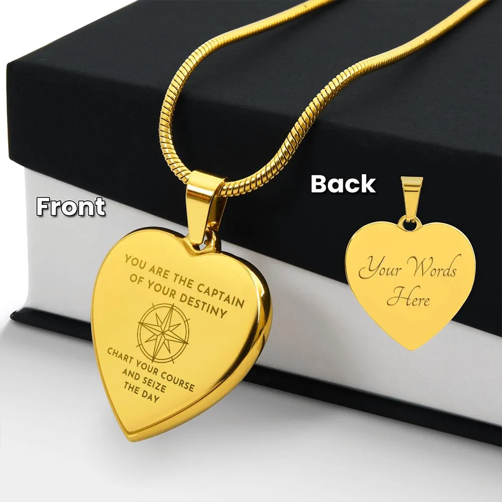 Graduation Gift For Daughter You are the Captain of Your Destiny Compass Engraved Heart Pendant Necklace