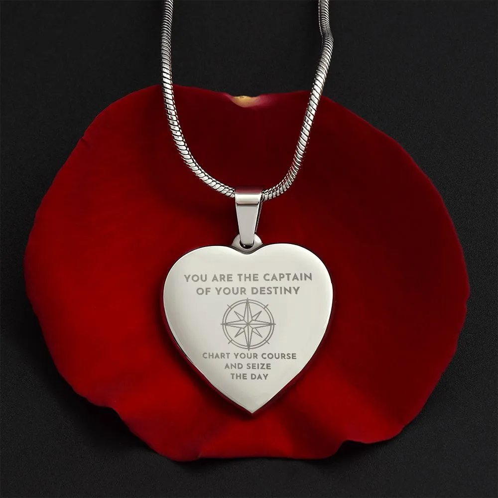 Graduation Gift For Daughter You are the Captain of Your Destiny Compass Engraved Heart Pendant Necklace