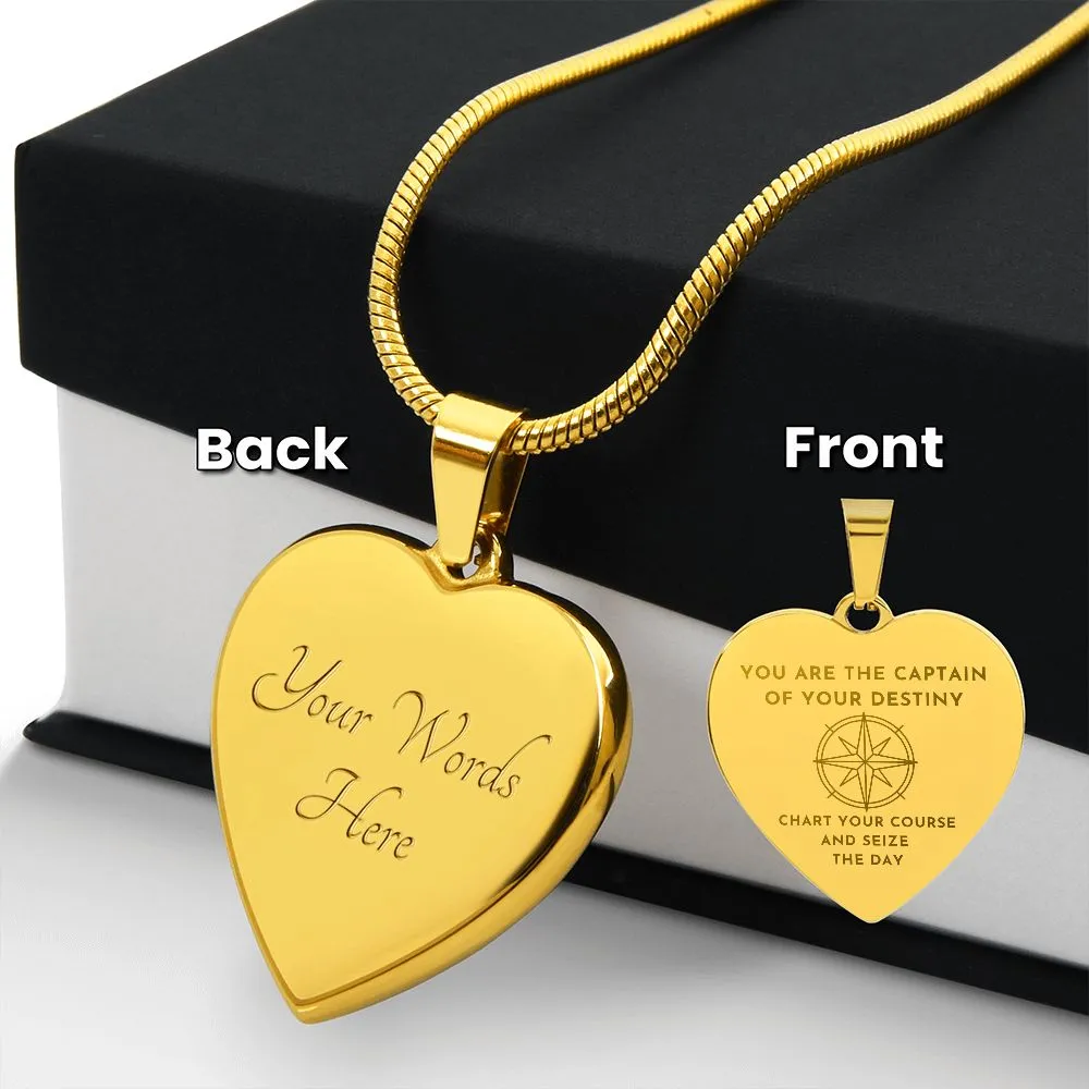 Graduation Gift For Daughter You are the Captain of Your Destiny Compass Engraved Heart Pendant Necklace