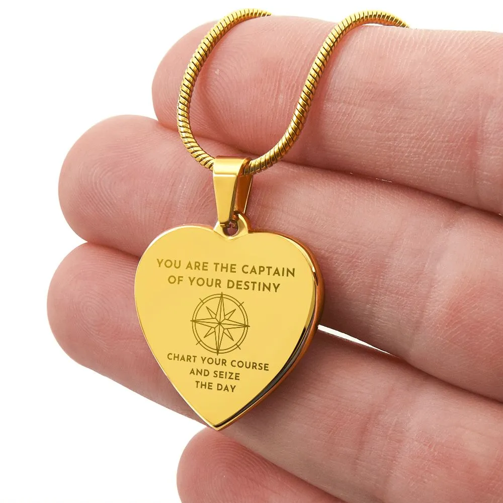 Graduation Gift For Daughter You are the Captain of Your Destiny Compass Engraved Heart Pendant Necklace