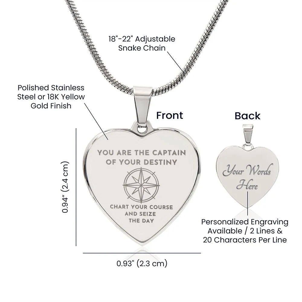 Graduation Gift For Daughter You are the Captain of Your Destiny Compass Engraved Heart Pendant Necklace