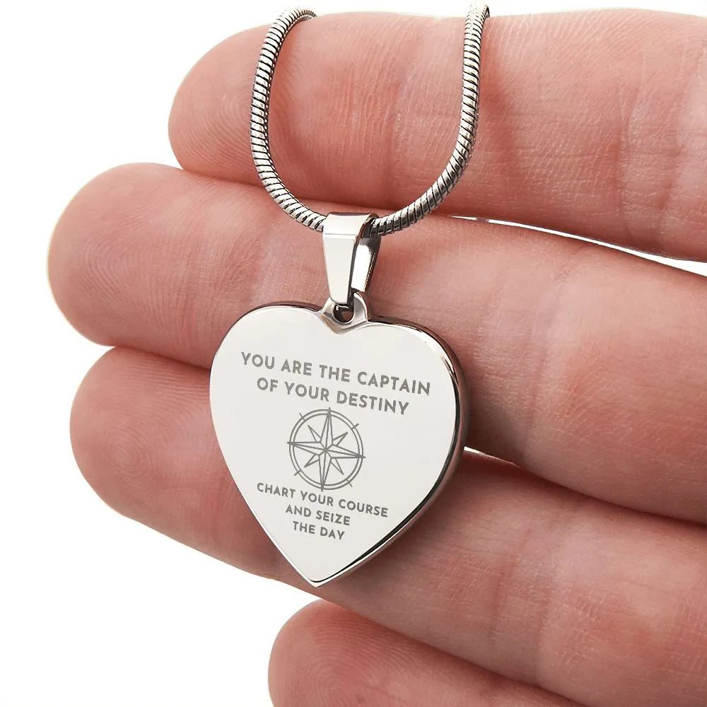 Graduation Gift For Daughter You are the Captain of Your Destiny Compass Engraved Heart Pendant Necklace