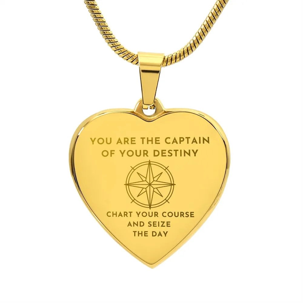 Graduation Gift For Daughter You are the Captain of Your Destiny Compass Engraved Heart Pendant Necklace