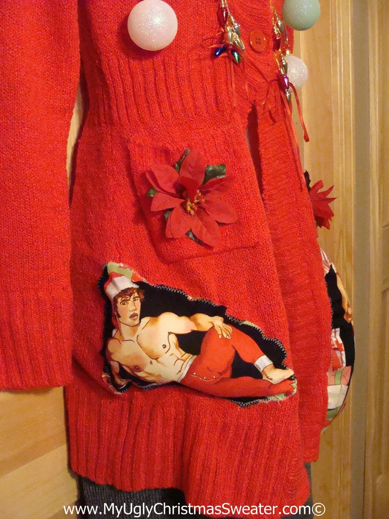 Hottie Guy Tacky Ugly Christmas Sweater with 3D Ornaments (b18)