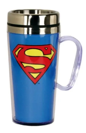 Insulated Travel Mug - Superman Logo Coffee Cup - Coffee Lovers Gift - Coffee Mug - 15 oz - Blue