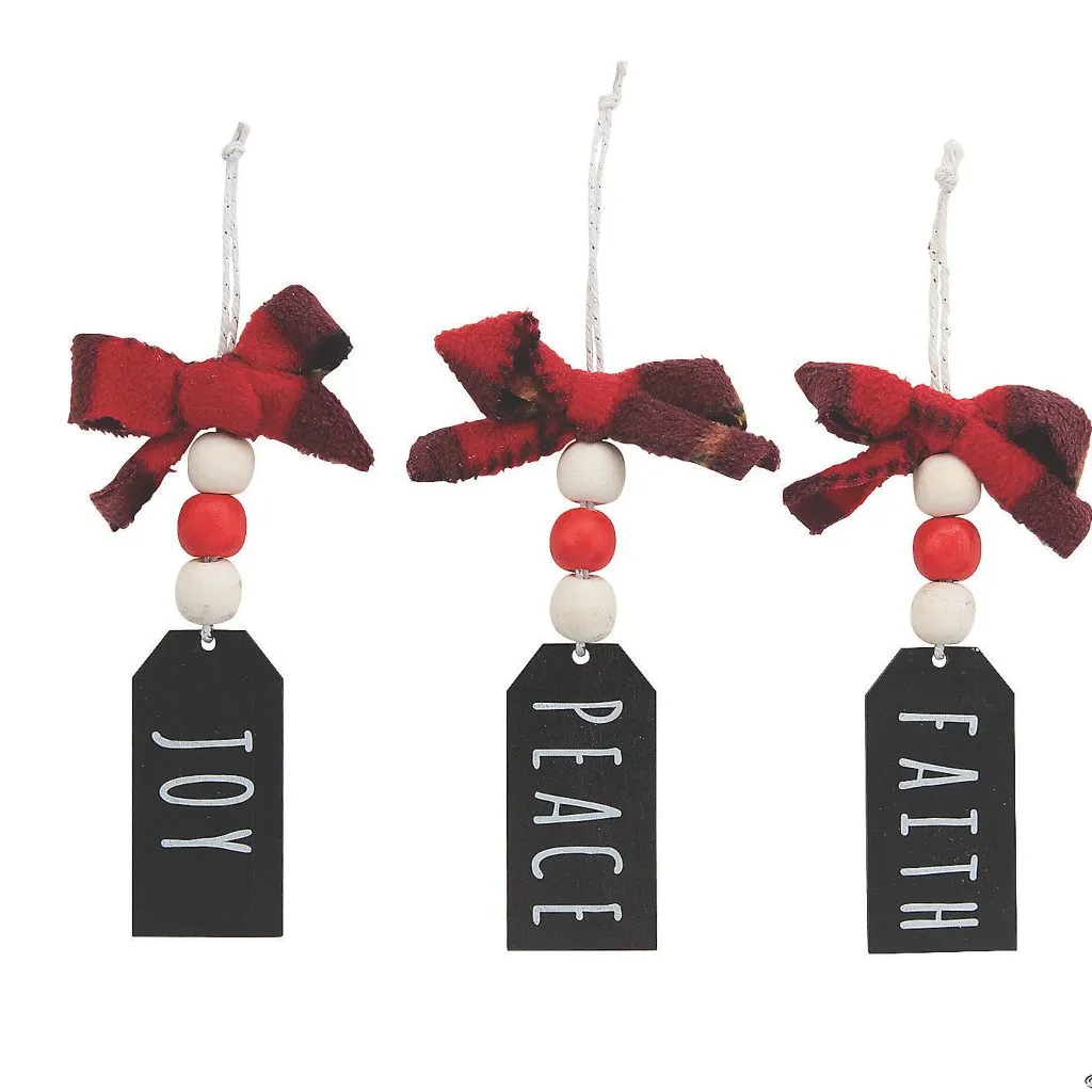 Joy Peace Faith Beaded Wooden Ornament (3 Pack)