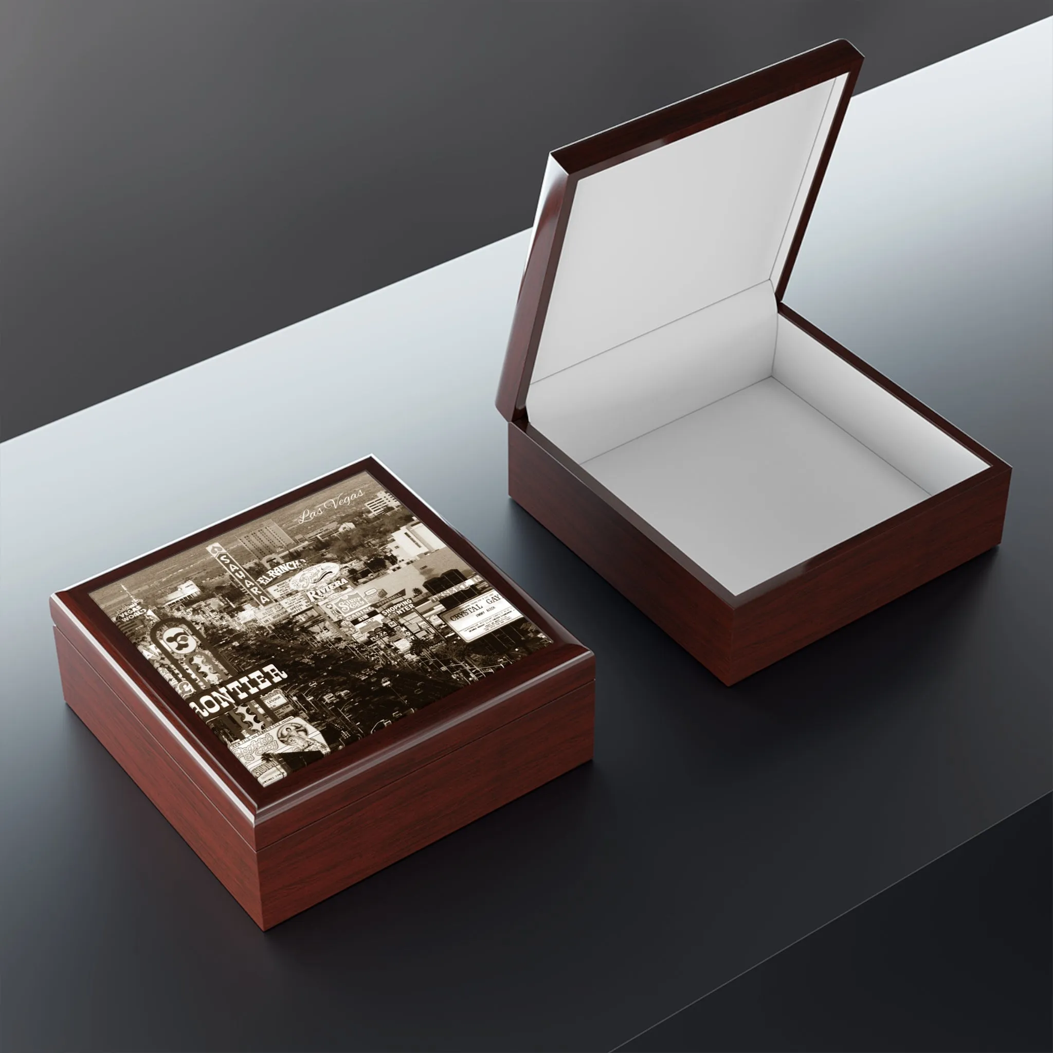 Las Vegas Nostalgia Keepsake Jewelry Box with Ceramic Tile Cover