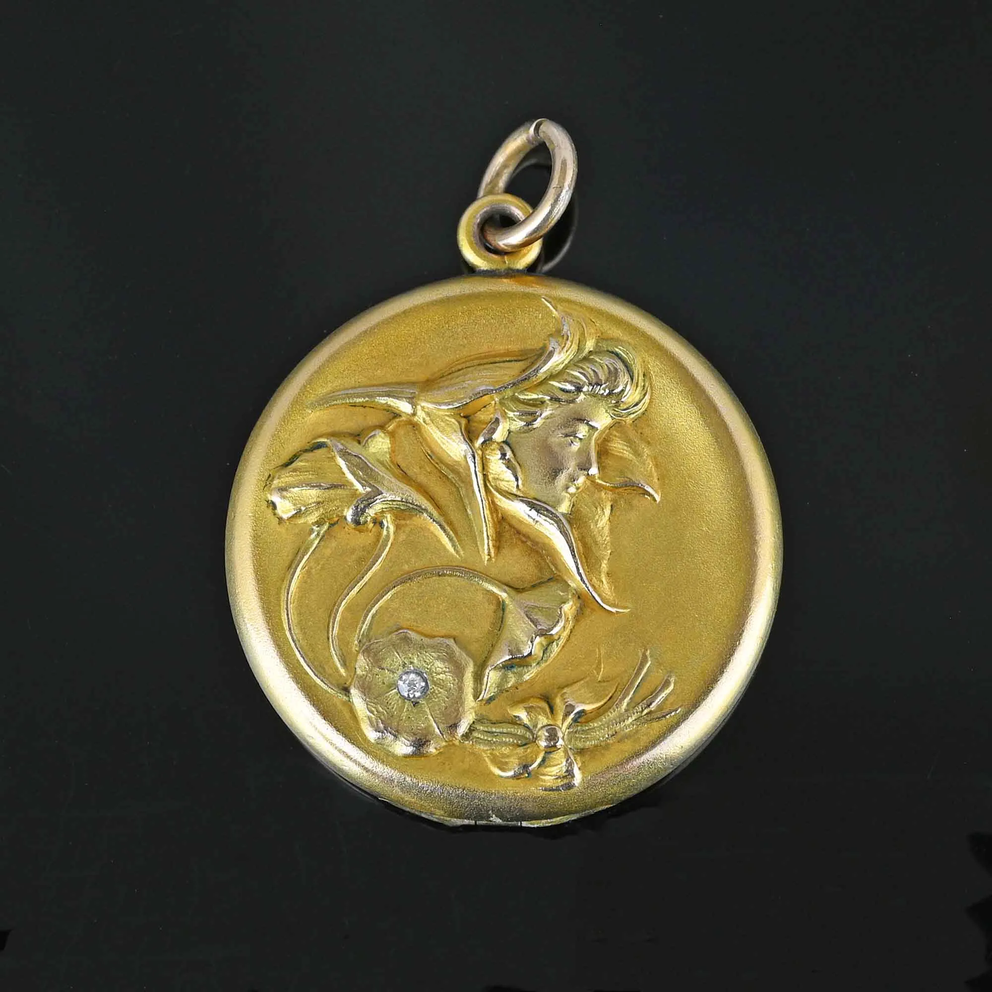 Maiden & Paste Jeweled Gold Art Nouveau Locket