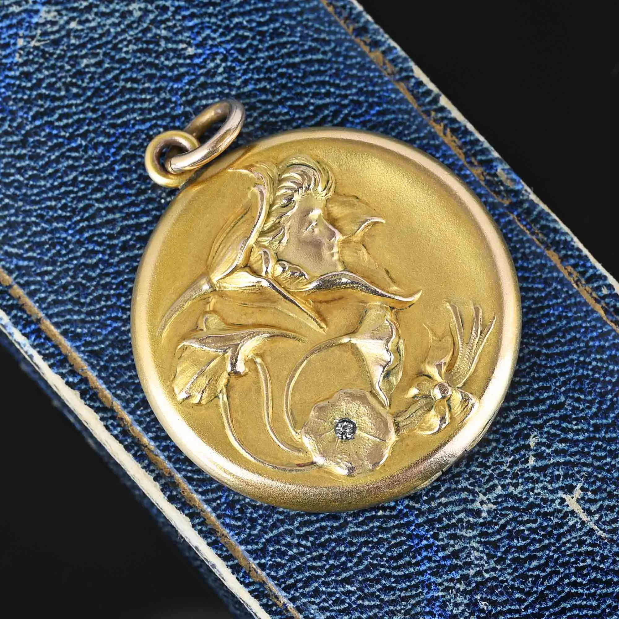 Maiden & Paste Jeweled Gold Art Nouveau Locket