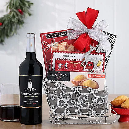 Mondavi Cabernet: Holiday Wine Sleigh Basket