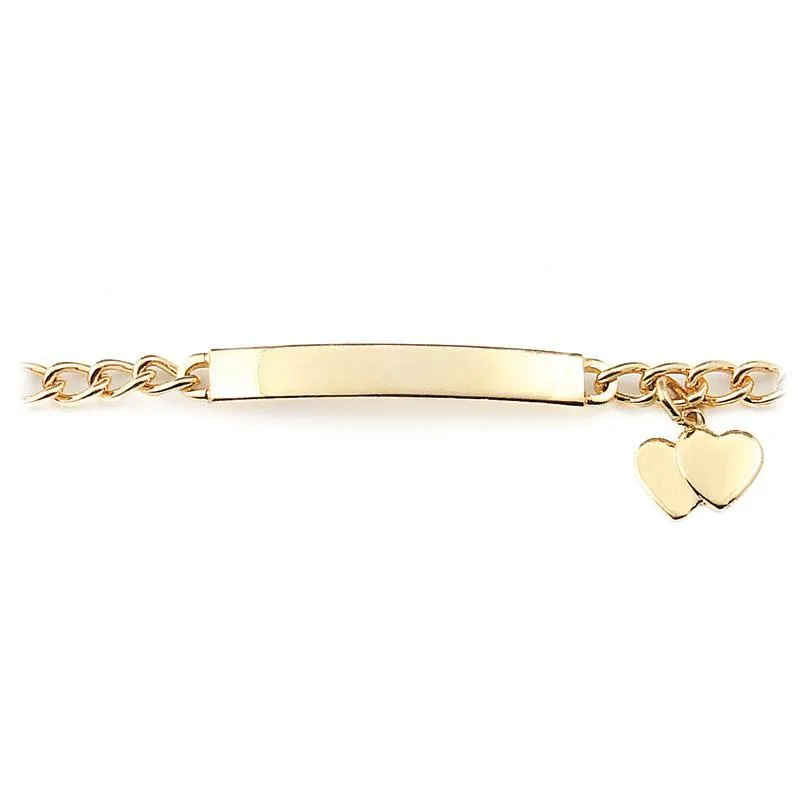 My First ID Bracelet with Plaque and Double Heart Charm Silver & Gold Tone