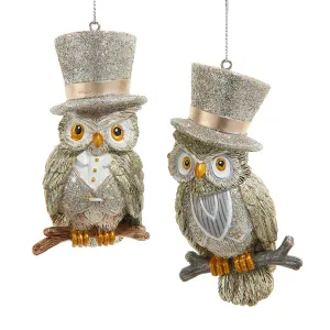 Platinum Owl Ornaments, 2 Assorted