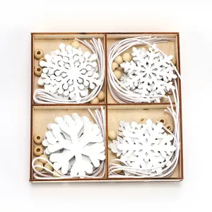 Poppy Crafts Wooden Ornaments Set - Christmas Collection - White Snowflakes