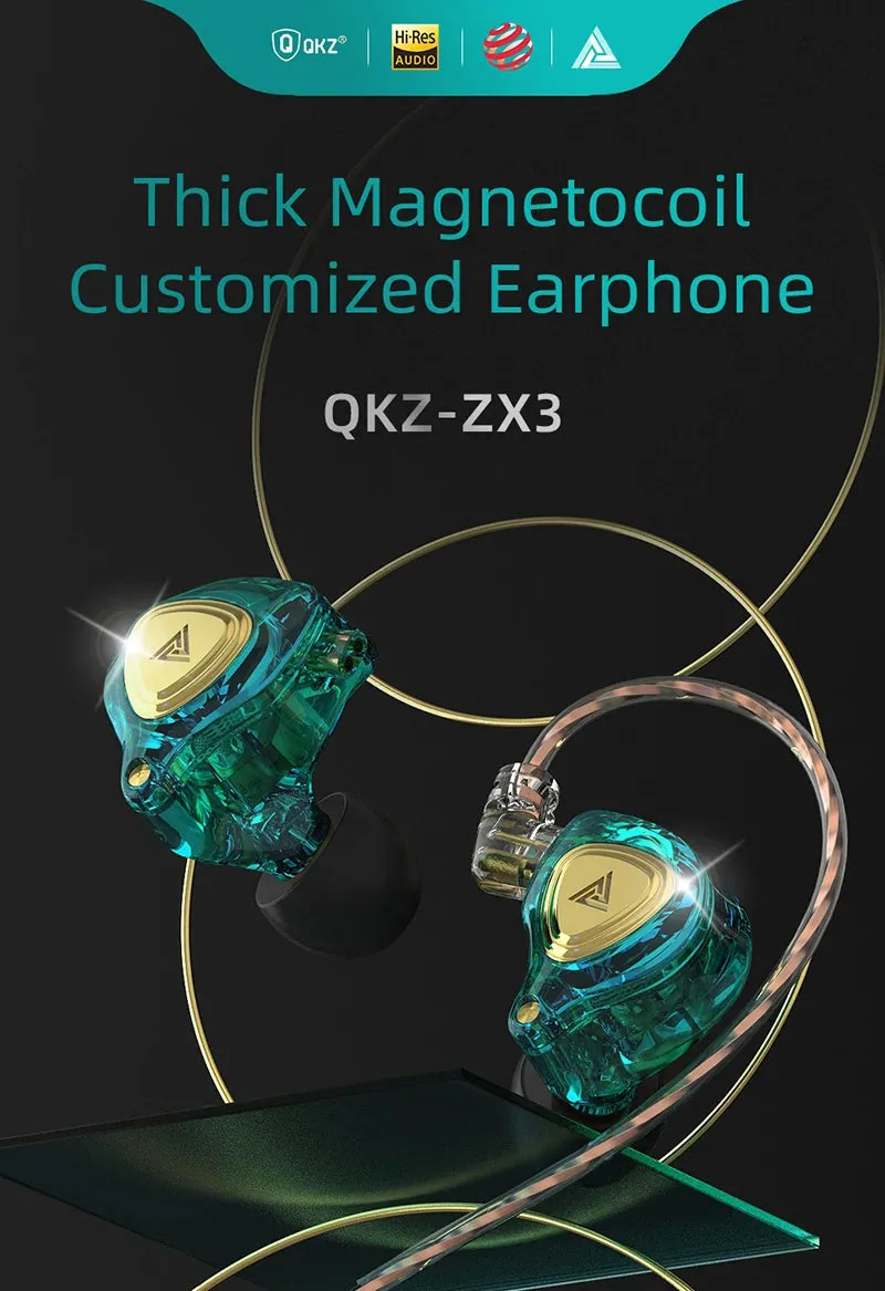 QKZ ZX3 No-Mic Dynamic Earphone In-Ear Monitor HiFi Heavy Bass Wired Headphones Gaming Sports Music Stereo Headsets